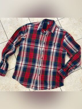 Tailor Vintage Red, Navy & Green Plaid Casual Button-Down Shirt